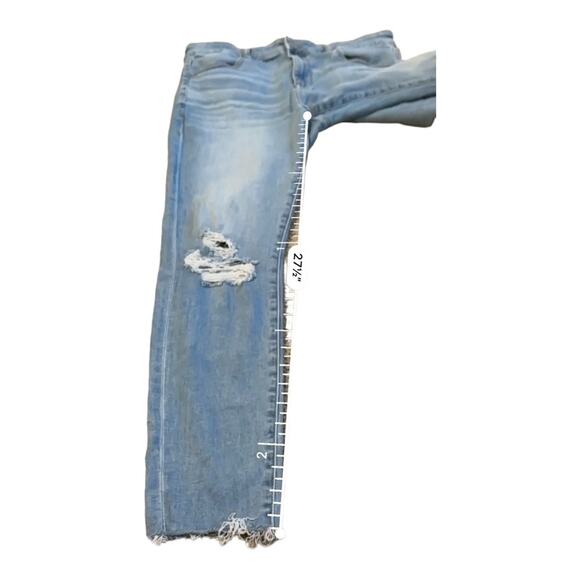American Eagle Hi-Rise Light Wash Distressed Raw‎ Hem Skinny Jegging Jeans Sz 14 - Picture 13 of 13